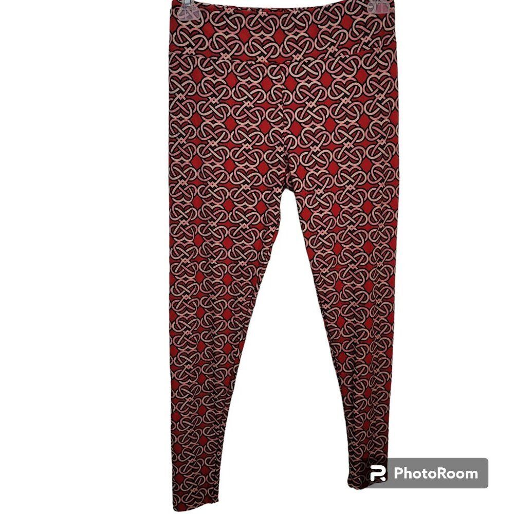 LuLaRoe Red & Pink Interlocking Infinity Hearts Tall & Curvy Leggings